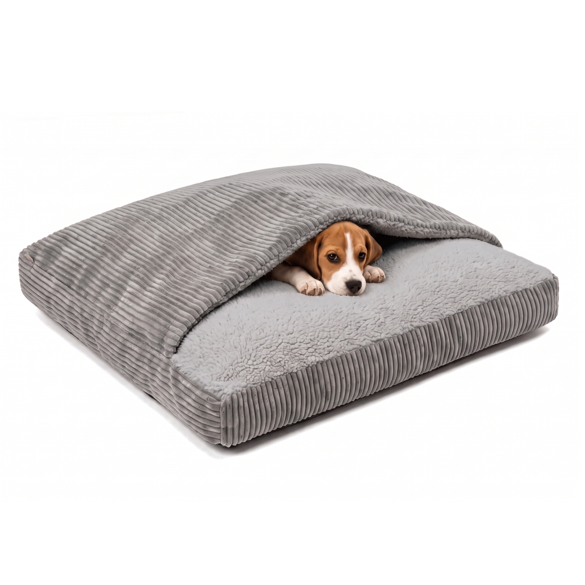 Kuschelhöhle für Hunde mit Decke „Cozy Cave“ – Cord &amp; Teddy-Fleece, abnehmbarer Bezug, M–XL