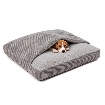 Kuschelhöhle für Hunde mit Decke „Cozy Cave“ – Cord &amp; Teddy-Fleece, abnehmbarer Bezug, M–XL