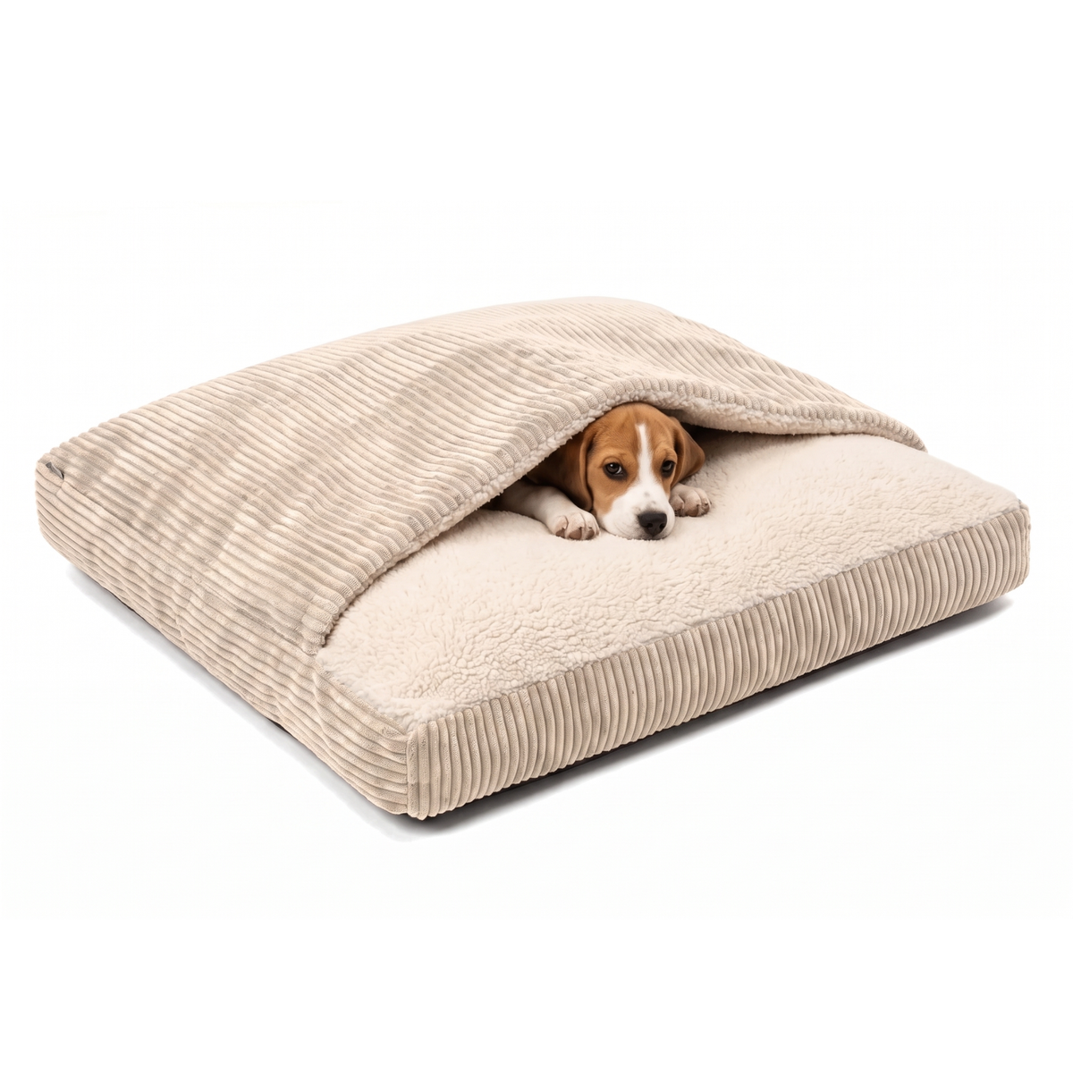Kuschelhöhle für Hunde mit Decke „Cozy Cave“ – Cord &amp; Teddy-Fleece, abnehmbarer Bezug, M–XL