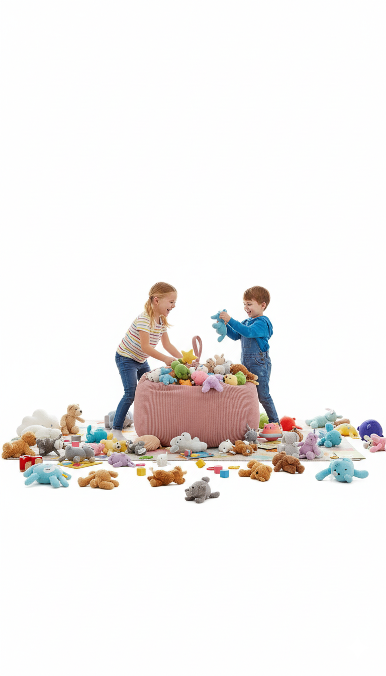 Aufbewahrungshülle für Spielzeug und Kuscheltiere – Kinder-Sitzpouf – GuteKissen
