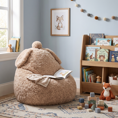 Kindersessel Schäfchen mit Rückenlehne – weicher Sitzsack aus Sheppy-Stoff, 2–6 Jahre