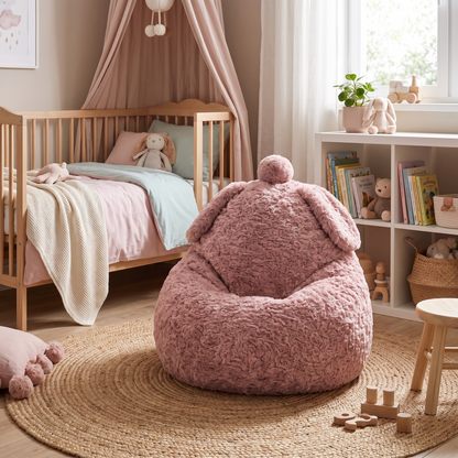 Kindersessel Schäfchen mit Rückenlehne – weicher Sitzsack aus Sheppy-Stoff, 2–6 Jahre