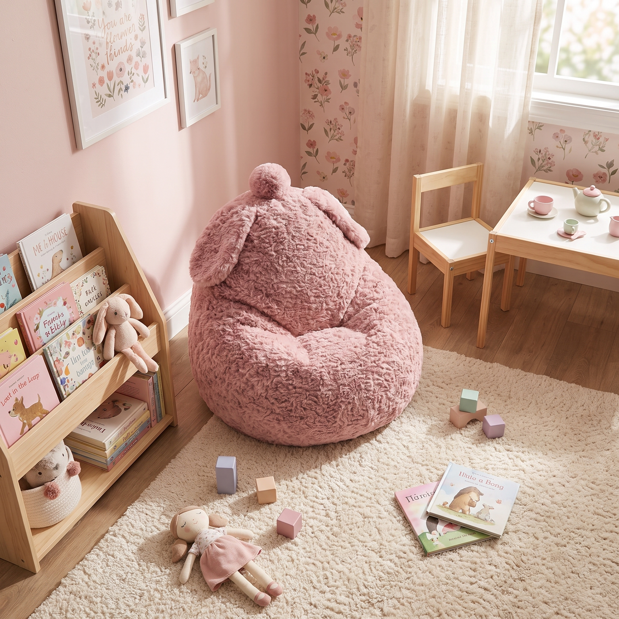 Kindersessel Schäfchen mit Rückenlehne – weicher Sitzsack aus Sheppy-Stoff, 2–6 Jahre